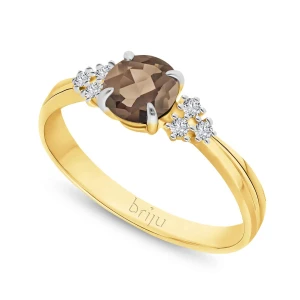 Pierścionek z brylantami 0, 078 ct Glimmer żółte złoto kwarc dymny naturalny 585 (B0857-100) Briju