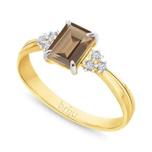 Pierścionek z brylantami 0, 078 ct Glimmer żółte złoto kwarc dymny naturalny 585 (B0865-100) Briju
