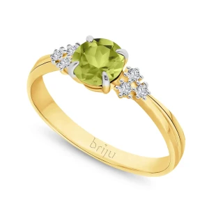 Pierścionek z brylantami 0, 078 ct Glimmer żółte złoto oliwin naturalny 585 (B0857-100) Briju