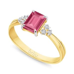 Pierścionek z brylantami 0, 078 ct Glimmer żółte złoto topaz różowy naturalny 585 (B0865-100) Briju