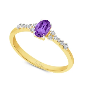 Pierścionek z brylantami 0, 082 ct Glimmer żółte złoto ametyst afrykański ciemny nat. 585 (B0828-100) Briju