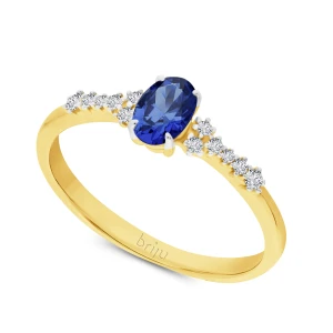 Pierścionek z brylantami 0, 082 ct Glimmer żółte złoto szafir naturalny 585 (B0828-100) Briju