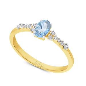Pierścionek z brylantami 0, 082 ct Glimmer żółte złoto topaz swiss blue naturalny 585 (B0828-100) Briju