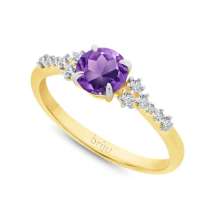 Pierścionek z brylantami 0, 124 ct Glimmer żółte złoto ametyst afrykański ciemny nat. 585 (B0863-100) Briju
