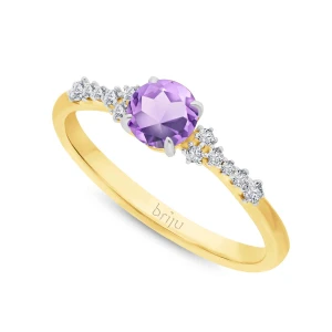 Pierścionek z brylantami 0.124 ct Glimmer żółte złoto ametyst brazylijski jasny nat. 585 (B0862-100) Briju
