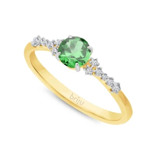 Pierścionek z brylantami 0.124 ct Glimmer żółte złoto szmaragd naturalny 585 (B0862-100) Briju