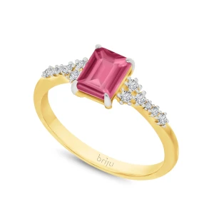 Pierścionek z brylantami 0, 124 ct Glimmer żółte złoto topaz różowy naturalny 585 (B0867-100) Briju