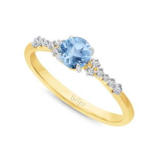 Pierścionek z brylantami 0.124 ct Glimmer żółte złoto topaz swiss blue naturalny 585 (B0862-100) Briju