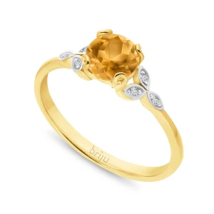 Pierścionek z brylantami Glimmer żółte złoto cytryn ciemny naturalny 585 (B0834-100) Briju