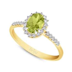 Pierścionek z brylantami Glimmer żółte złoto oliwin naturalny 585 (B0807-100) Briju