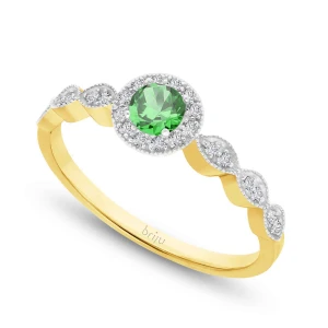 Pierścionek z brylantami Glimmer żółte złoto szmaragd naturalny 585 (B0872-100) Briju