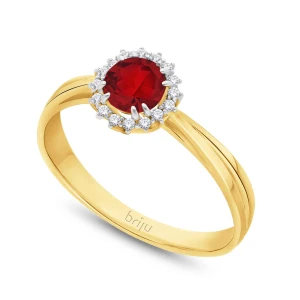 Pierścionek z brylantami kolekcja Glimmer żółte złoto granat naturalny 585 (B0808-100) Briju
