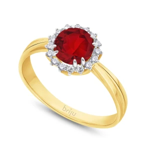 Pierścionek z brylantami kolekcja Glimmer żółte złoto granat naturalny 585 (B0809-100) Briju