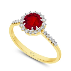 Pierścionek z brylantami kolekcja Glimmer żółte złoto granat naturalny 585 (B0813-100) Briju