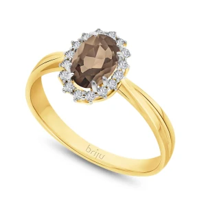 Pierścionek z brylantami kolekcja Glimmer żółte złoto kwarc dymny 585 (B0804-100) Briju