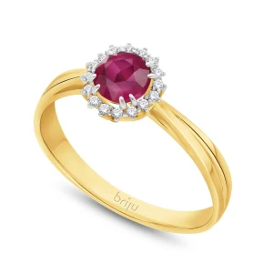 Pierścionek z brylantami kolekcja Glimmer żółte złoto rubin naturalny 585 (B0808-100) Briju