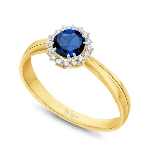 Pierścionek z brylantami kolekcja Glimmer żółte złoto szafir naturalny 585 (B0808-100) Briju