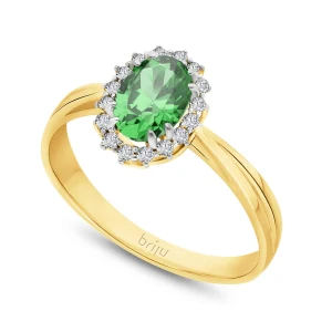 Pierścionek z brylantami kolekcja Glimmer żółte złoto szmaragd 585 (B0804-100) Briju