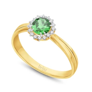 Pierścionek z brylantami kolekcja Glimmer żółte złoto szmaragd naturalny 585 (B0808-100) Briju