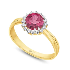 Pierścionek z brylantami kolekcja Glimmer żółte złoto topaz różowy naturalny 585 (B0809-100) Briju
