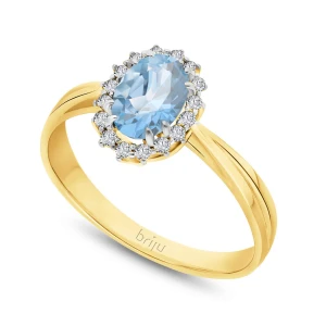 Pierścionek z brylantami kolekcja Glimmer żółte złoto topaz swiss blue 585 (B0804-100) Briju