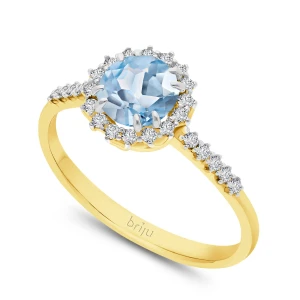 Pierścionek z brylantami kolekcja Glimmer żółte złoto topaz swiss blue naturalny 585 (B0813-100) Briju