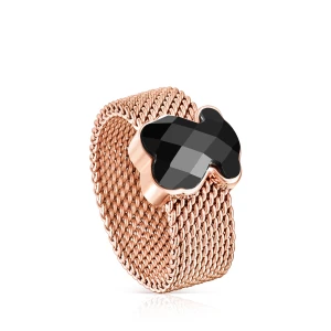 Pierścionek Z Kolekcji Mesh Color Wykonany Z Różowej Powlekanej Stali Z Onyksem - Tous Rozmiar
