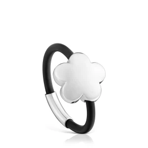 Pierścionek Z Kwiatem Ze Srebra I Gumy Tous Bold Motif - Tous Rozmiar