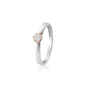 W.KRUK - Pierścionek zaręczynowy złoty Romantyczny - 0,13 ct