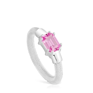 Pierścionek Ze Srebra I Laboratoryjnie Hodowanego Szafiru Tous Mesh Lgg - Tous Rozmiar