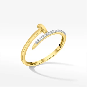 Pierścionek ze złota gwóźdź z białymi cyrkoniami Filipowicz