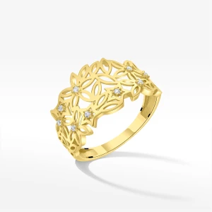 Pierścionek ze złota kwiatki z białymi cyrkoniami Filipowicz