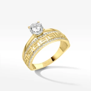 Pierścionek ze złota wzór grecki z białymi cyrkoniami Filipowicz
