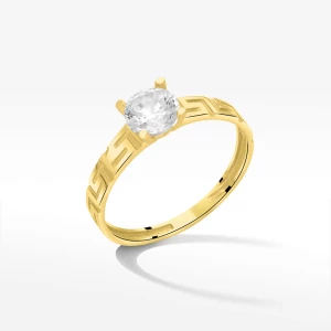 Pierścionek ze złota z białą cyrkonią i wzorem greckim Filipowicz