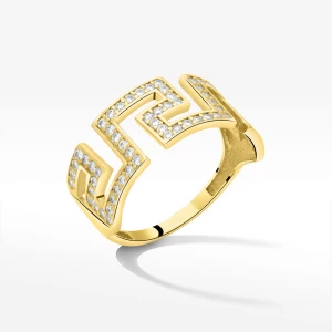 Pierścionek ze złota z białymi cyrkoniami i wzorem greckim Filipowicz