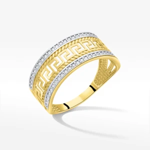 Pierścionek ze złota z białymi cyrkoniami i wzorem greckim Filipowicz