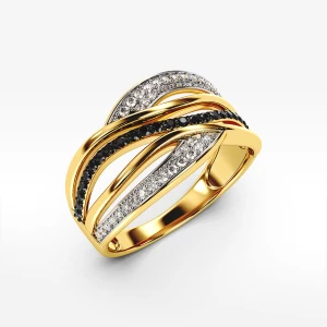 Pierścionek ze złota z białymi i czarnymi cyrkoniami Filipowicz