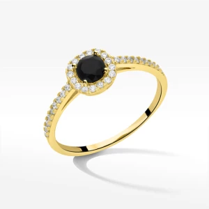 Pierścionek ze złota z czarną i białymi cyrkoniami Filipowicz