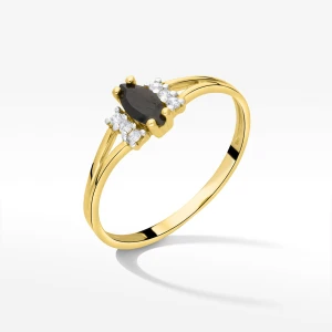 Pierścionek ze złota z czarną i białymi cyrkoniami Filipowicz
