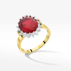 Pierścionek ze złota z czerwoną i białymi cyrkoniami Filipowicz
