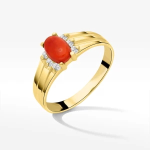 Pierścionek ze złota z koralem i białymi cyrkoniami Filipowicz