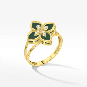 Pierścionek ze złota z malachitem i białymi cyrkoniami Filipowicz