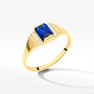 Pierścionek ze złota z niebieską i białymi cyrkoniami Filipowicz