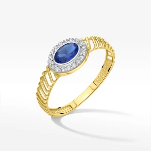 Pierścionek ze złota z niebieską i białymi cyrkoniami Filipowicz