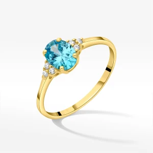 Pierścionek ze złota z niebieską i białymi cyrkoniami Filipowicz