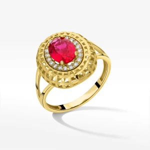 Pierścionek ze złota z różową i białymi cyrkoniami Filipowicz