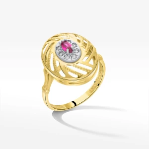 Pierścionek ze złota z różową i białymi cyrkoniami Filipowicz