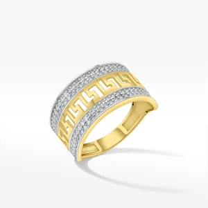 Pierścionek ze złota z wzorem greckim i białymi cyrkoniami Filipowicz