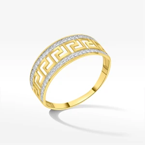 Pierścionek ze złota z wzorem greckim i białymi cyrkoniami Filipowicz