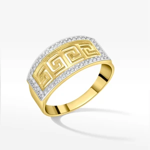 Pierścionek ze złota z wzorem greckim i białymi cyrkoniami Filipowicz